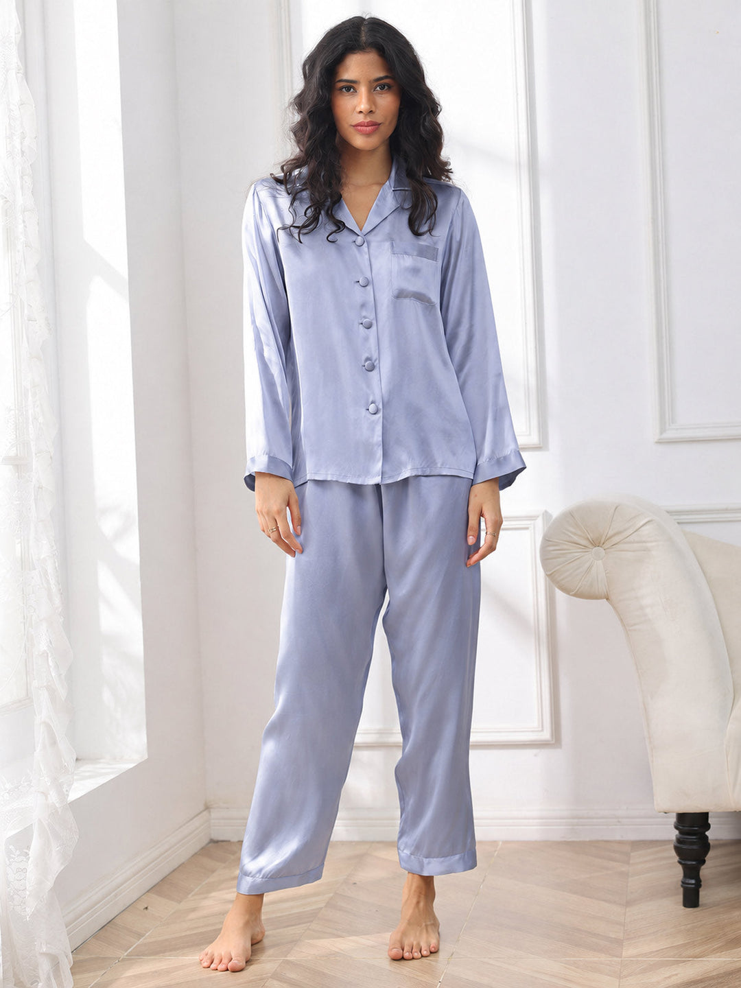 Femme Pyjamas Pure Soie Boutons