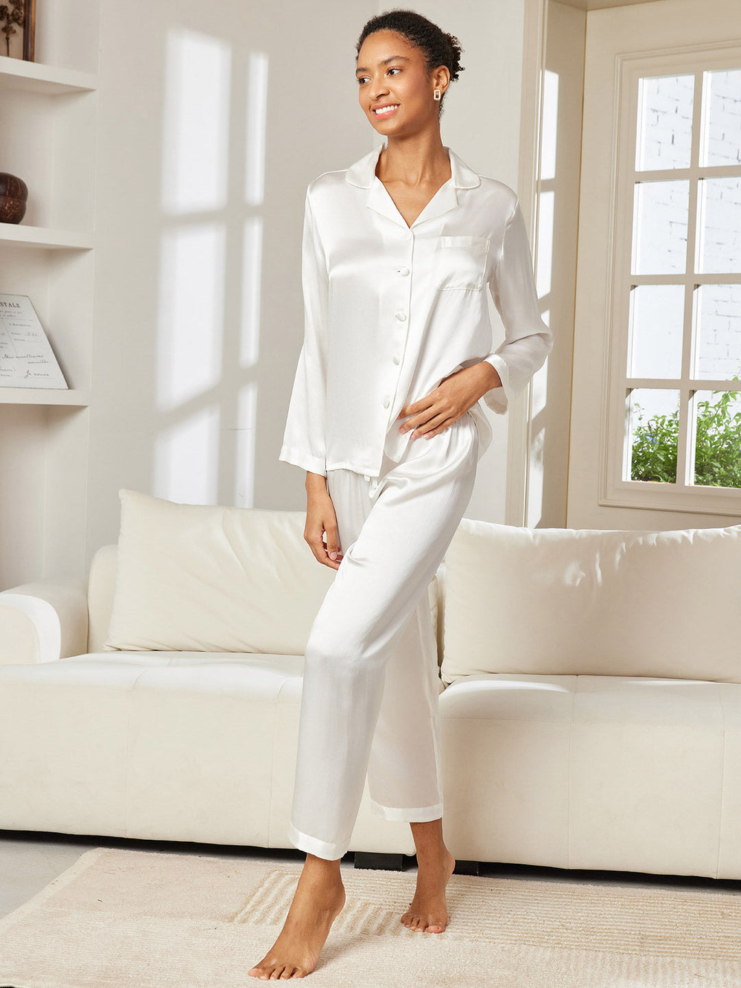 Femme Pyjamas Pure Soie Boutons