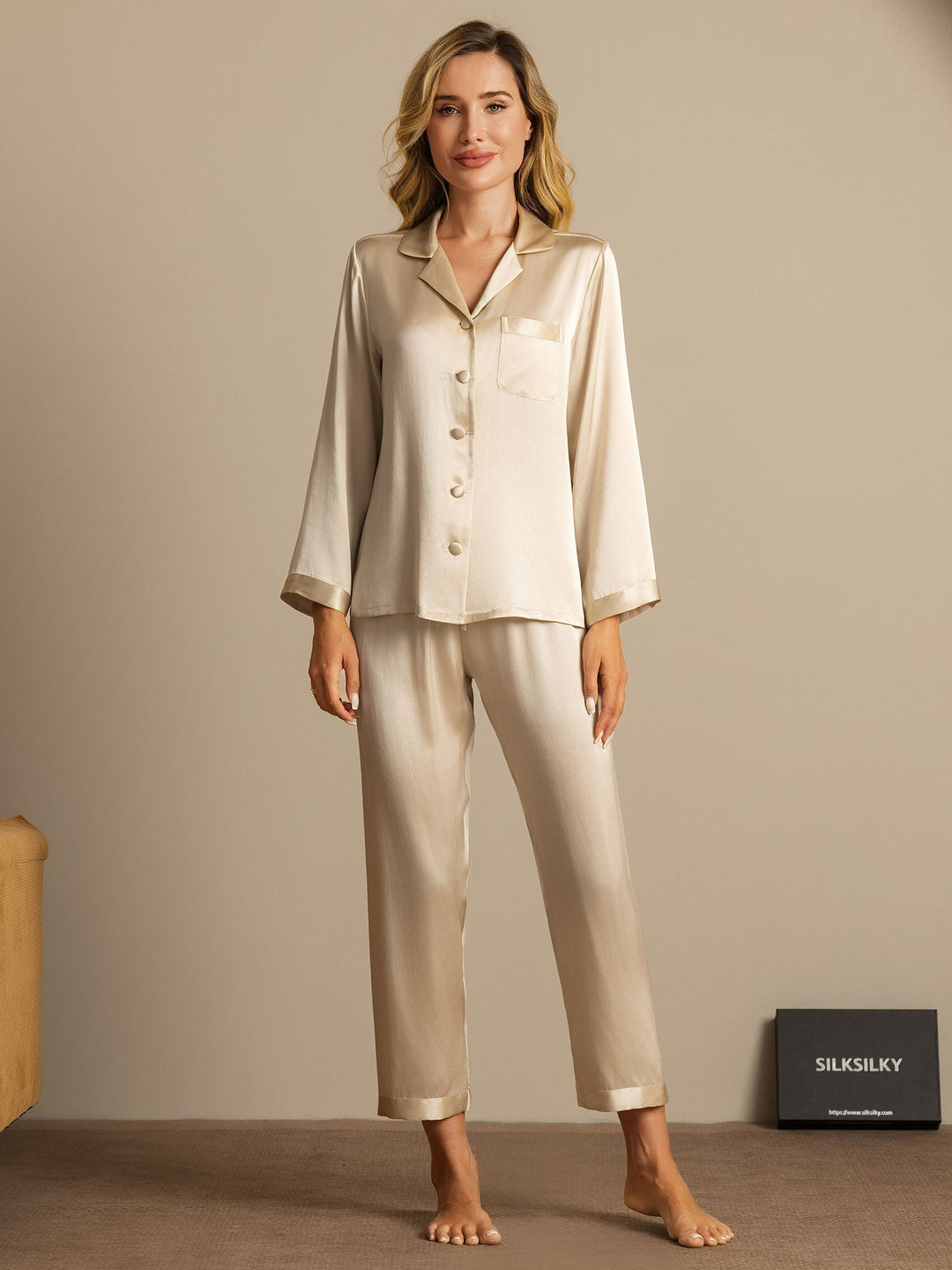 Femme Pyjamas Pure Soie Boutons