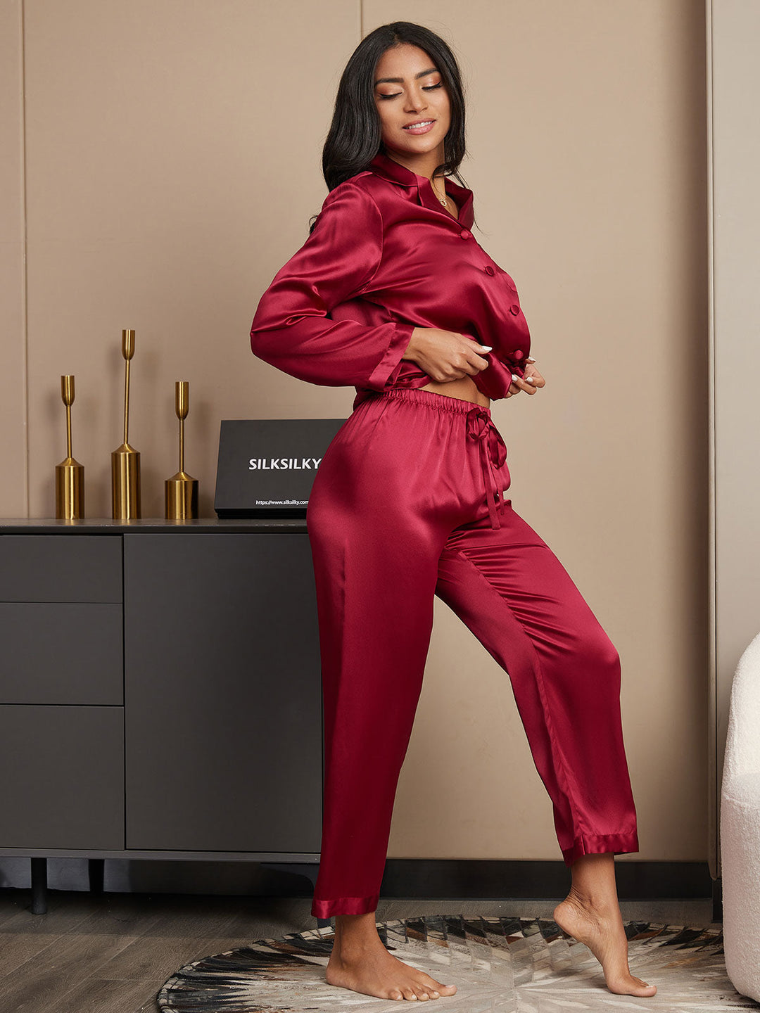 Femme Pyjamas Pure Soie Boutons