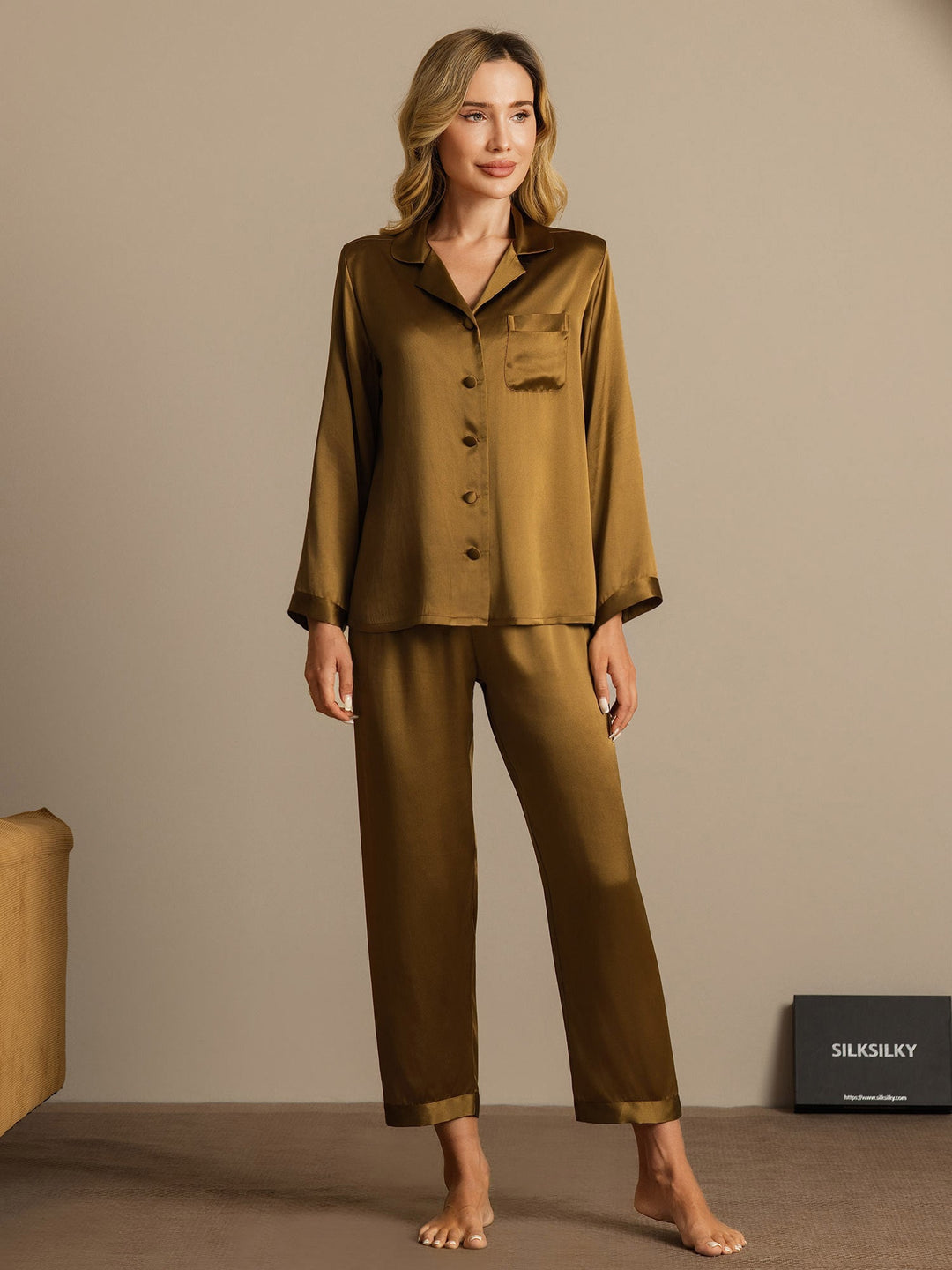 Femme Pyjamas Pure Soie Boutons