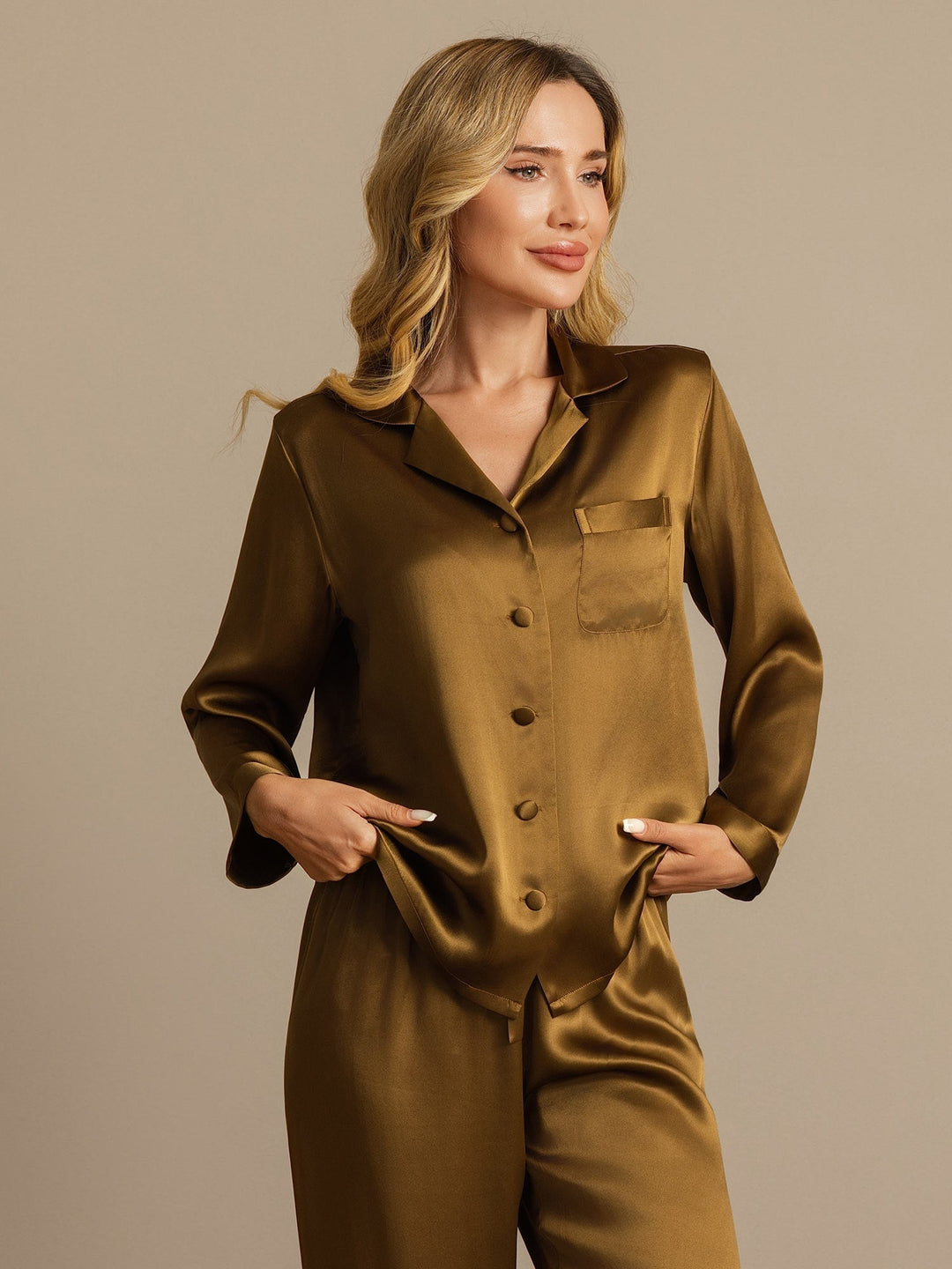 Femme Pyjamas Pure Soie Boutons