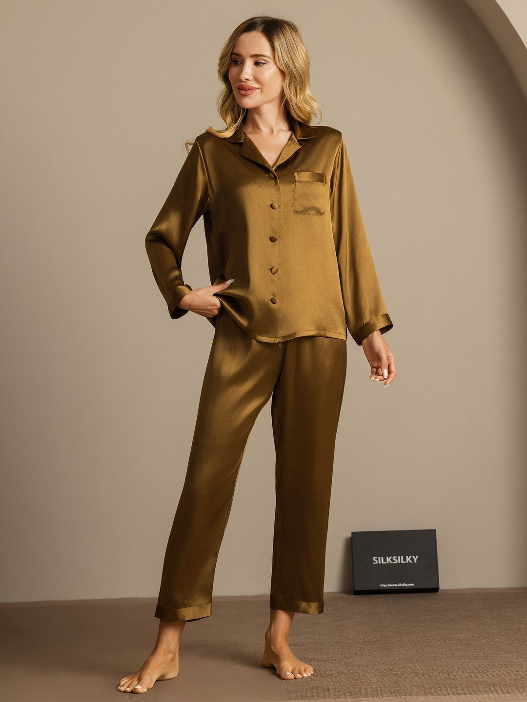 Femme Pyjamas Pure Soie Boutons