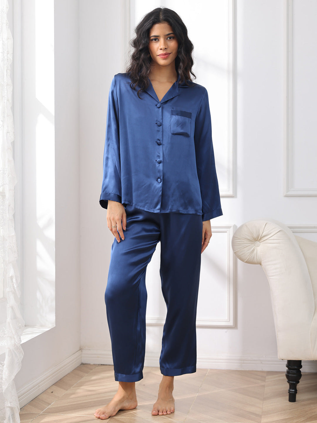 Femme Pyjamas Pure Soie Boutons