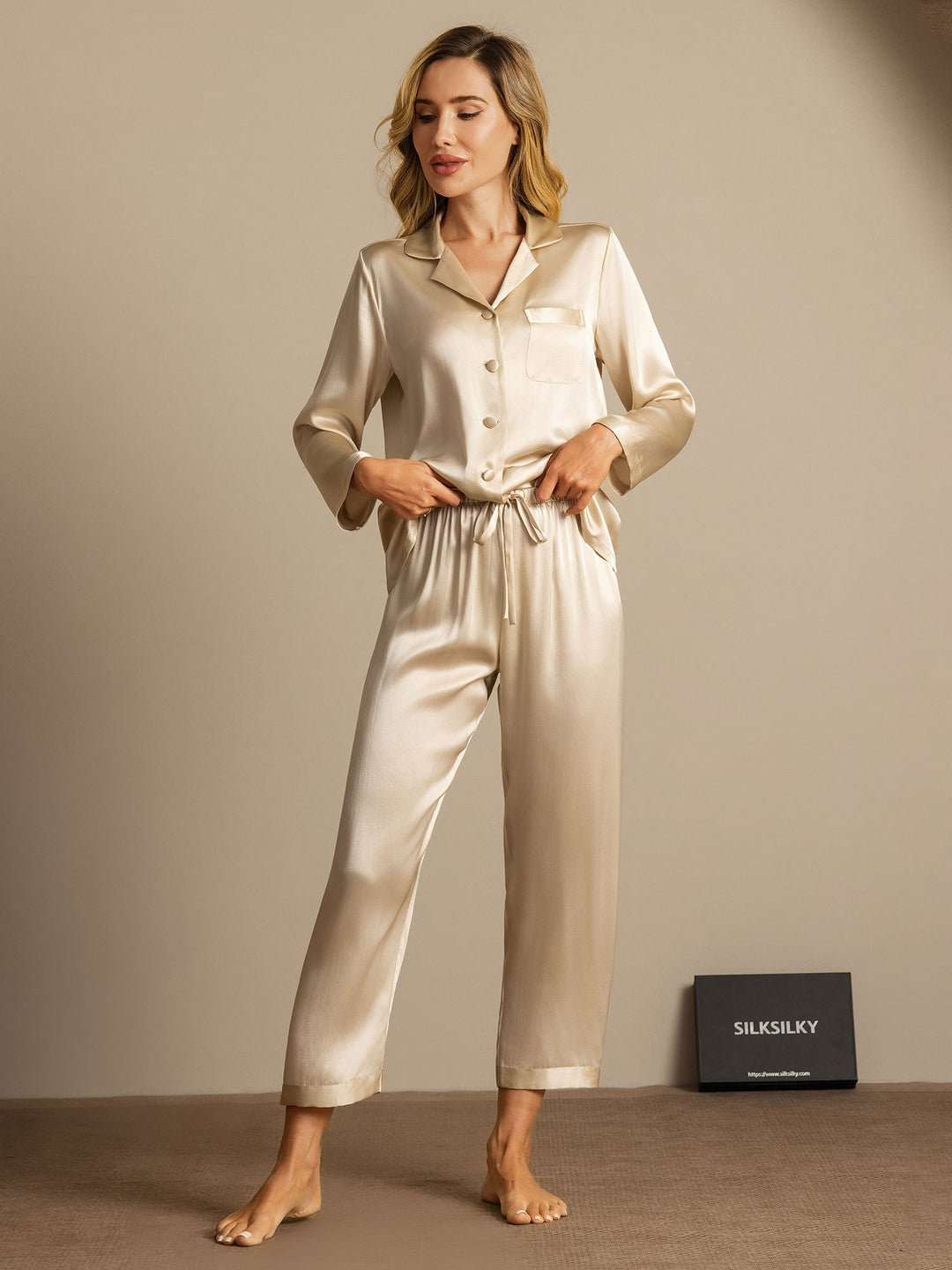 Femme Pyjamas Pure Soie Boutons